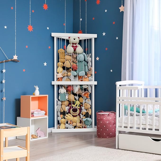 Large Stuffed Animal Storage Wood Zoo Stuffed Animal Holder Kids Toy Organizer Stuffed Animal Organizer, Plush Storage Organizer Shelf with Elastic Band for Birthday Gift