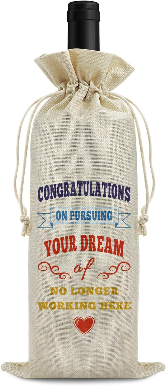 Farewell Gifts Coworker Leaving Gift Wine Bag Going Away Gifts for Colleague Boss Retirement Goodbye Gift New Beginnings Gift for Women Men Christmas End of Year Gift Drawstring Wine Gift Bag