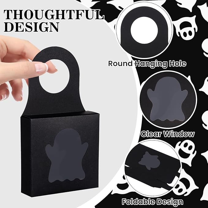 Megitzuu 30PCS Wine Bottle Box with Window, Kraft Paper Wine Boxes for Halloween Gifts Hanging Pumpkin Treat Box Mini Charcuterie Boxes Wine Bottles Gift Bags Goodies Candy Box Party Favor (Black)