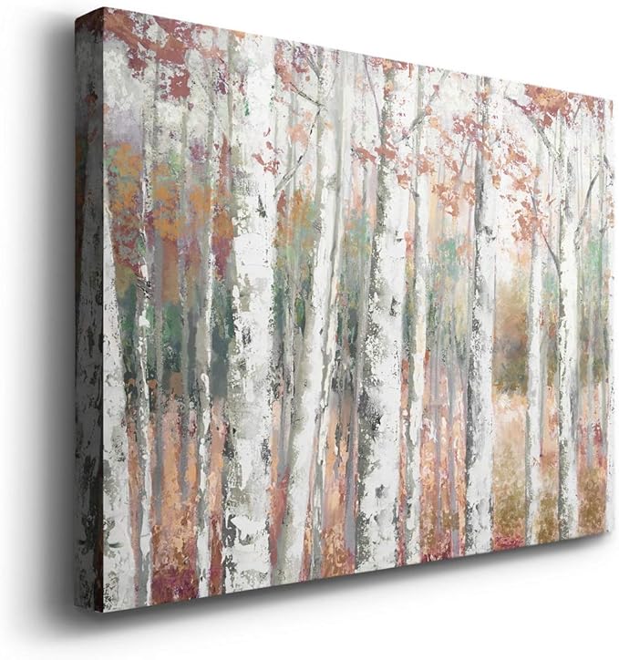 Renditions Gallery Canvas Nature Wall Art Modern Paintings Decorations Autumn Birch Forest Rustic Abstract Vibrant Foliage Wall Hanging Artwork for Bedroom Office Kitchen - 12"x18" LT33