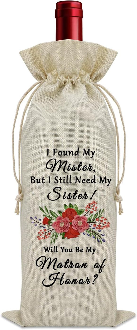 Matron of Honor Proposal Gifts Wine Bag Gifts for Bridal Party from Bride on Wedding Day Thank You Gifts Wine Bottle Decoration Bag Bridal Shower Gifts Ideas Wine Accessories Gifts for Wine Lovers
