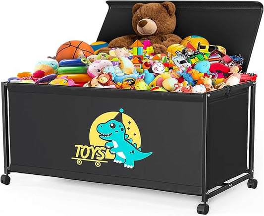 Extra Large Toy Box with Lids & Wheels, 32.7”x16.9”x18.9” Kids Toy Chest, 150L Toy Storage Organizer for Living Room, Nursery, Bedroom, Playroom, Closet, Toy Boxes for Boys, Girls, Kids, Black