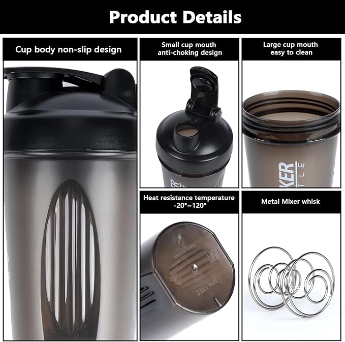 Shaker Bottle, 400ml Small Protein Shaker Cup with Mixing Ball for Smooth blending, Leak-Proof GYM Workout Water Bottles for protein Shake，Bpa Free (13oz / Black)