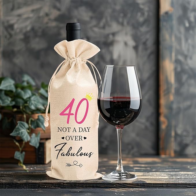 comfit 40th Birthday Wine Bag Gifts for Her,40th Birthday Wine Bag,40th Wine Bag With Drawstring,40th Birthday Decorations,Wine Gift Bags