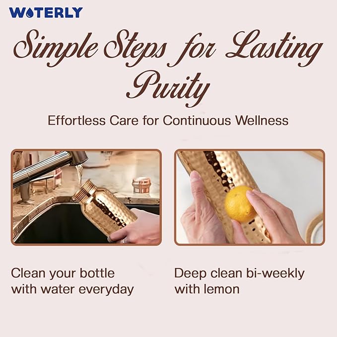 Handcrafted Pure Hammered Copper Bottle 34 oz (1000 ml) | Ayurvedic Pure Copper Bottle | Best use for Office, Gym & gifts | 100% Pure Heavy Copper Material with Leak proof Quality ( Hammered )