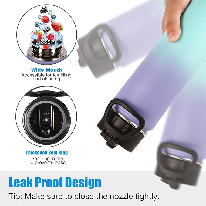 Volhoply 24oz Insulated Water Bottle With Straw Bulk 4 Pack,Metal Wide Mouth Water Bottles With Handle Keep Cold,Reusable Double Wall Thermos,Powder Coated Sport Bottle For Holder(Purple Blue,4 Count)