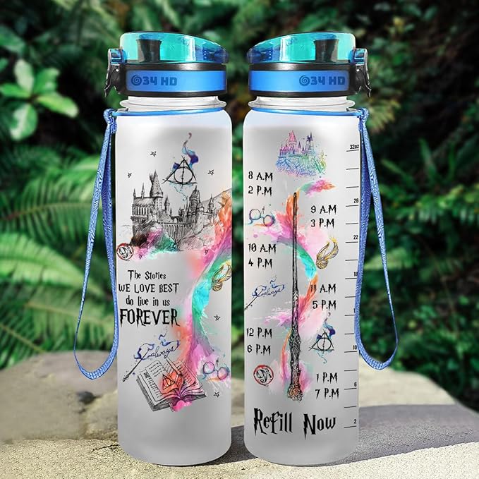 Potter Movie Water Bottle 32 oz with Time Marker, The Stories We Love Best Motivational Bottle, Funny Gifts for Movie Lovers, Gifts for Women