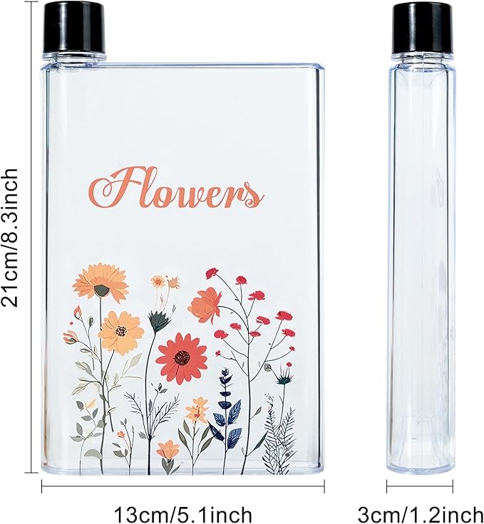 Flat Water Bottle For Travel,14oz Slim Water Bottle,Transparent Slim Water Bottle 420ml-BPA Free&Portable-Square Water Bottle Flat for Sports,Fitness,Camping,Hiking