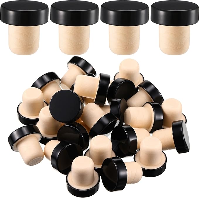 T-shaped Stopper Cork Wine Stopper Bottle Stoppers Reusable Wine Bottle Stopper Sealing Plug Bottle for Wine Beer Bottles DIY Craft (Black, 24 Pieces)