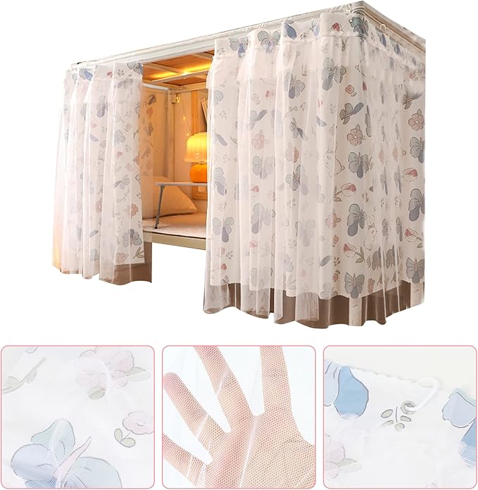 Hoce Bunk Bed Curtain Gauze Bunk Bed Curtains Drapes with Lace Privacy Dorm Bed Canopy for Bottom Twin