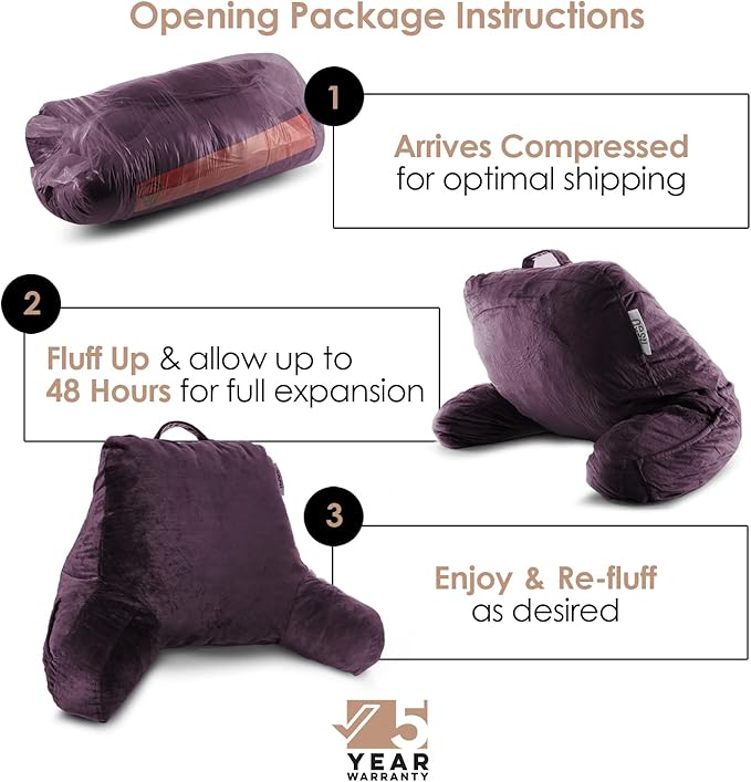 Nestl Reading Pillow for Kids, Small Bed Pillow, Back Pillow for Sitting in Bed, Memory Foam Chair Pillow, Reading & Bed Rest Pillows, Purple Back Pillow for Bed, Arm Pillow with Pockets