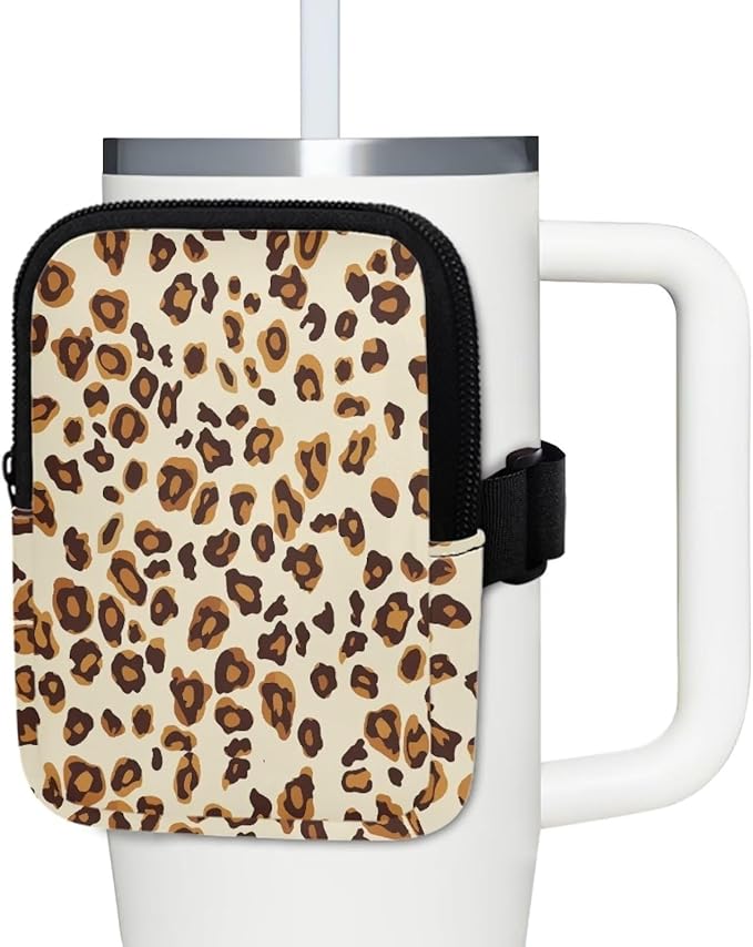 Leopard Stanley Cup Pouch with Adjustable Strap Water Bottle Storage Bag 20oz-40oz IceFlow Tumbler Pouch for Stanley Accessories