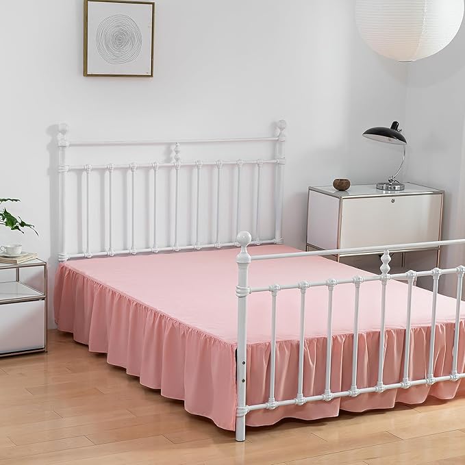 Bed Skirt King Size Ruffled Bed Skirt with Split Corners,14 Inch Drop Dust Ruffle Bed Skirt with Platform, King-14 Inch,Blush