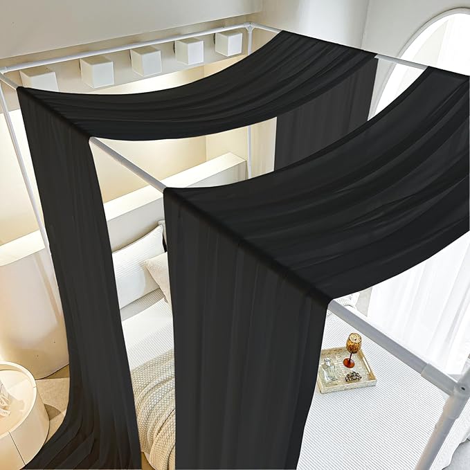 AIKASY Black Bed Canopy Scarf for Twin - Luxury Sheer Canopy Bed Curtains with Light - Suitable for Four-Poster Bed, Metal Bed Frame, Wood Bed Frame -2pic
