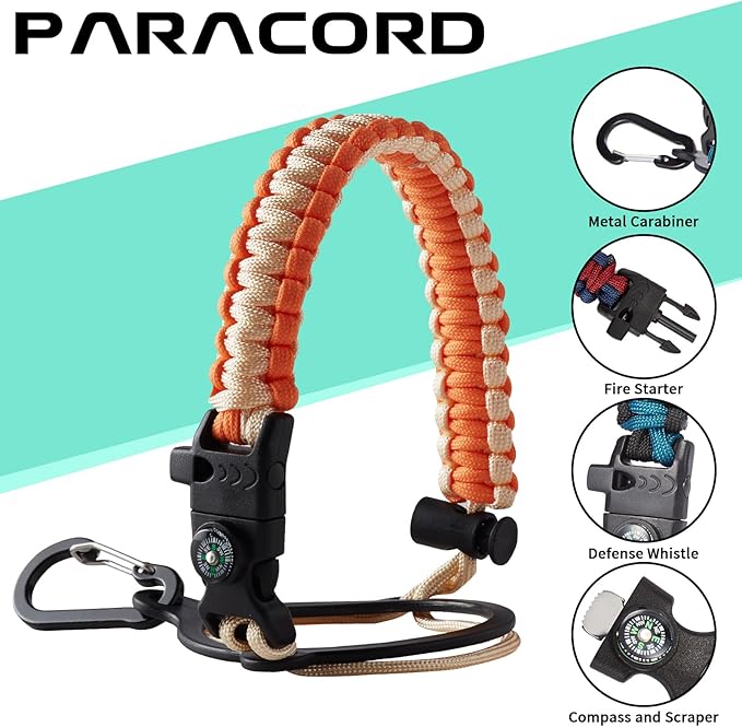 64oz Insulated Water-Bottle with Strap - Half Gallon Water Jug with Straw & Spout Lid, 2 Liter Stainless Steel Water Bottle Leak Proof, Cold-48h Hot-24h Metal Flask w/ Paracord Handle, Carrier Case