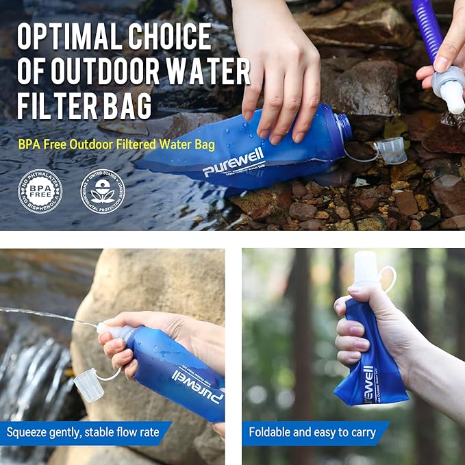 Water Bottle Filter Container BPA Free Outdoor Filtered Water Bag for Sport Camping and Hiking
