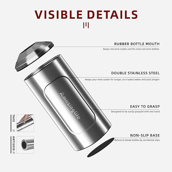 Wine Chiller Bucket, Portable 750ml Champagne & Wine Bottle Cooler, Stainless Steel Vacuum Insulated, Keeps Wine & Beverages Cold, Perfect Gift for Wine Lovers