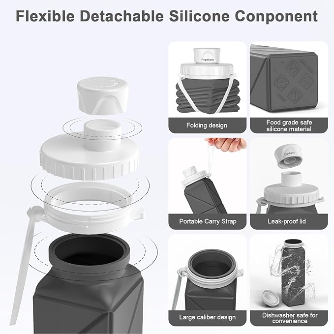 Collapsible Water Bottles Flexible Bpa Free Silicone Reusable Foldable Water Bottle,Durable Lightweight Leak-Proof Compact Water Bottles For Travel Hiking Running Outdoor Sports Bottle