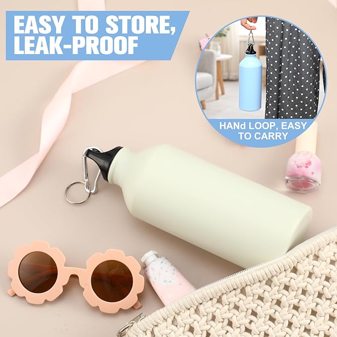 Domensi 12 Pcs 20oz Aluminum Water Bottles Bulk Reusable Water Bottles Lightweight Leak Proof Aluminum Sports Bottles with Twist Cap Buckle for Gym, Hiking, Cycling, Camping, Fishing