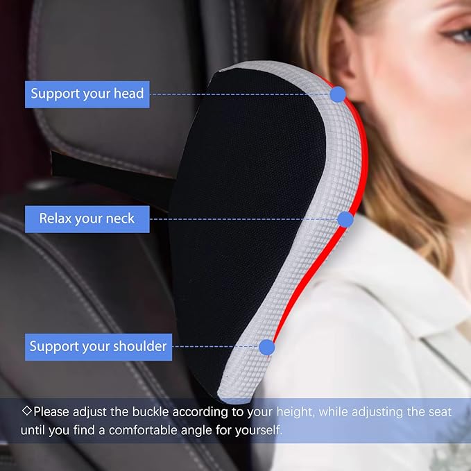 Ultra Soft Car Headrest Pillow, Car Pillow for Driving with Adjustable Strap, 100% Memory Foam Neck Cushion, Breathable Removable Cover & Ergonomic Design - Car Neck Pillow(Moonlight-Silver, 1PC)