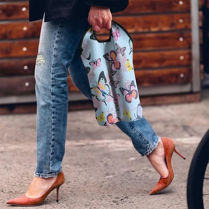 doginthehole 2 Bottle Wine Carrying Bag Butterfly Print Wine Carrier Tote Bag for Travel Wine Bottle Holder with Handle Reusable Champagne Bottle Protective Sleeve Pouch for Travel Picnic