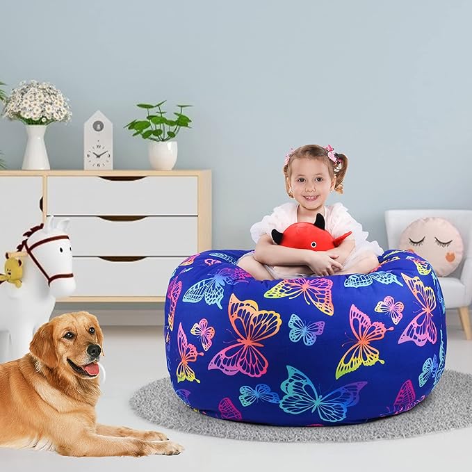 KABOER Bean Bag Cover for Kids,200L Stuffed Animal Storage Bean Bag Chair Cover |Stuffable Zipper Beanbag for Organizing Children Soft Plush Toys (32x29inch)