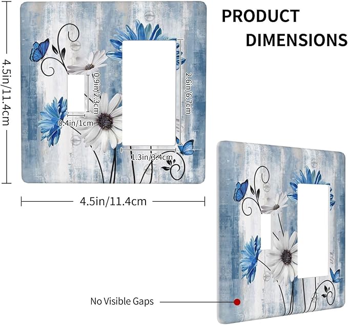 Rustic Teal Blue Daisy Floral 2 Gang Single Toggle Rocker Combination Light Switch Covers Wall Plate Cover Electrical Faceplate Decorative Switchplate for Country Bathroom Bedroom Kitchen Decor