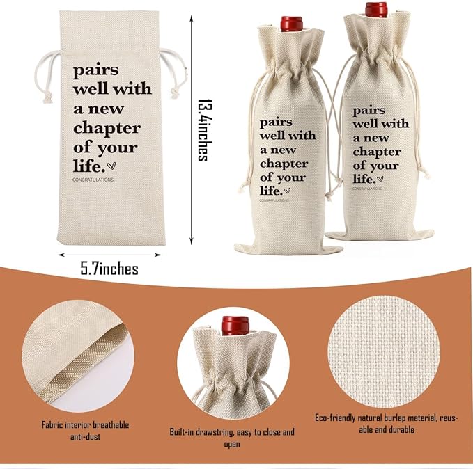 XFW 1 Pcs Funny New Chapter Wine Bag New Beginnings Gifts for Women Men Farewell Gifts for Friends Going Away Gifts for Coworkers Women Men Moving Away Gifts for Friends New Teacher Gifts