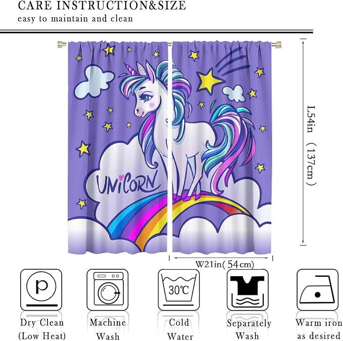 Kids Unicorn Curtains Purple Cartoon Rainbow Cartoon Room Blackout Curtains Boys Girls Baby Room Decor Curtains Living Room Decor 42x54 Inch 2 Panels