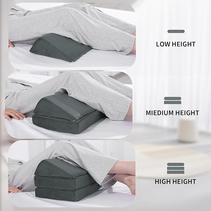 BALAPET 3-in-1 Adjustable Height Wedge Pillow, 7" Height Leg Knee Pillow for Side Sleepers & Aligns Spine, Supportive Bolster Pillow for Pregnancy Relieves Pressure Hip Leg Elevation, 20.5", Dark Grey