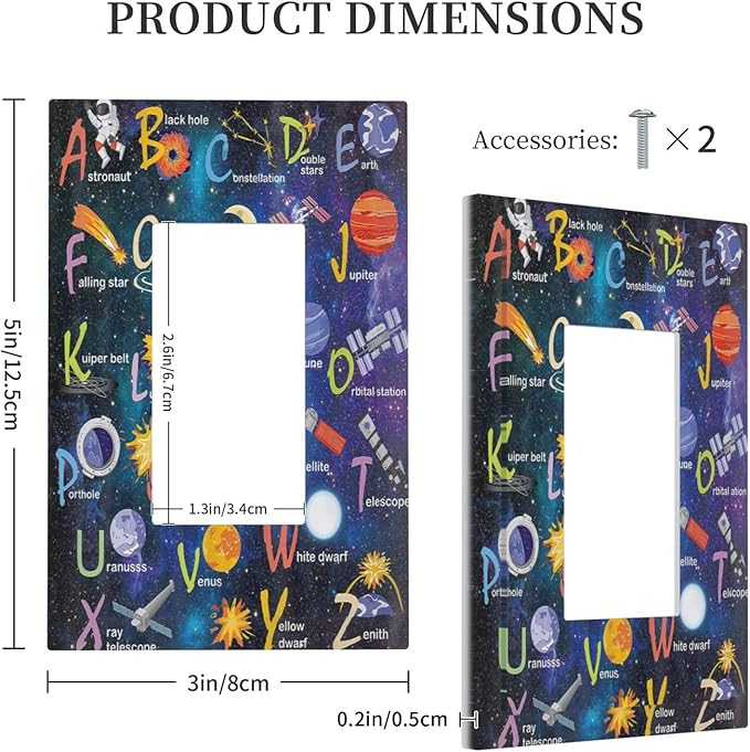 ABC Outer Space 1 Gang Rocker Light Switch Plate Alphabet Galaxy Educational Single Decora Outlet Wall Plate Cover Faceplate Decorative Switchplate GFCI for Kidroom Nursery Living Room Boyroom Decor