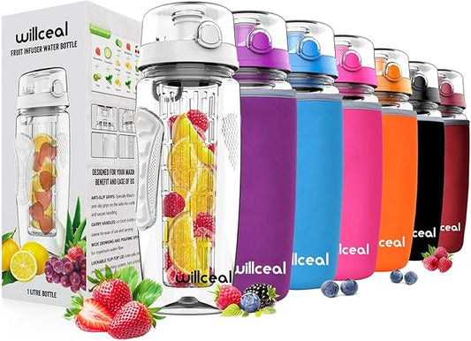 Fruit Infuser Water Bottle 32oz- Durable, Large - BPA Free Tritan, Flip Lid, Leak Proof Design - Sports, Camping