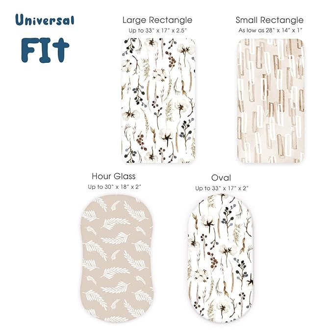 GRSSDER Stretchy Ultra Soft Fitted Bassinet Sheet Set 3 Pack, Universal Fit for Bassinets Baby Cradle Moses Basket Oval Rectangle Mattress Safe and Snug, Stylish Pretty Flora for Baby, Beige