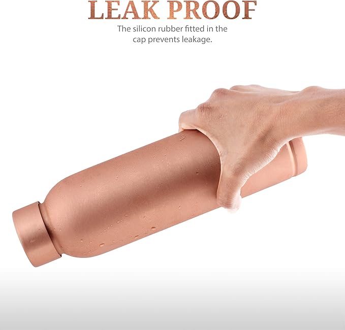 RAJRANG BRINGING RAJASTHAN TO YOU Copper Bottle With Leak Proof Rubber Cap 950 ml Modern Seam Less Water Bottles for Yoga Gym Sports Men Women