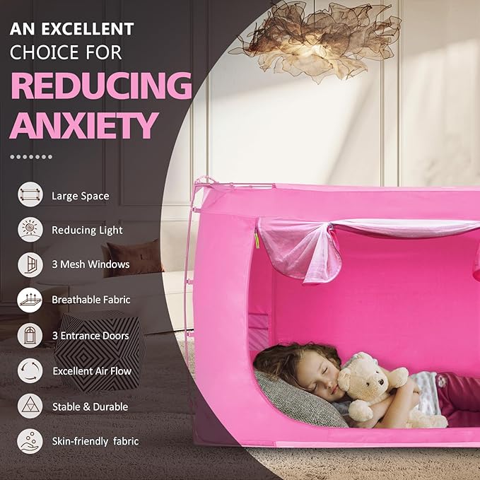 Bed Tent Bed Canopy Queen Size Tents for Adult and Kids- Portable Dream Tent Indoor Sleeping Tents 70% Blackout with 3 Doors Breathable Big Space Tents