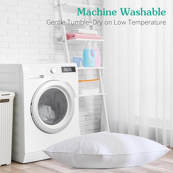 Three Geese White Goose Feather Bed Pillows Queen Size Set of 2- Soft 600 Thread Count 100% Cotton, Medium Firm,Soft Support Surround Fill Polyester (Standard Size:Pack of 2)