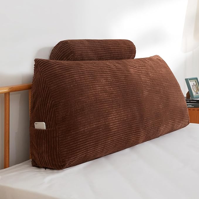 HIGOGOGO Wedge Headboard Pillow, Bed Rest Reading Pillow, Backrest Positioning Support Bolster Cushion with Removable Cover,Twin 40X20.4X8.4,Coffee