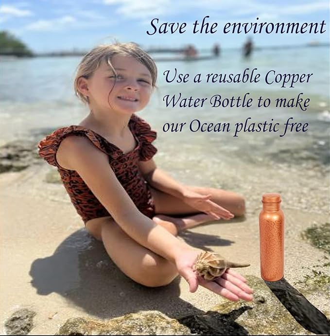 Pure Copper Water Bottle - Handcrafted - Ayurveda health benefits - Large 35 oz - Leak proof - Easy to carry for Sports, Fitness, Yoga, School -Glade Pattern Natural Copper Finish
