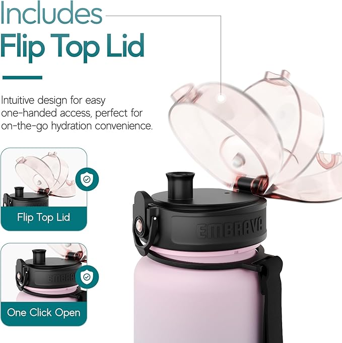 Embrava Sports Water Bottle - 32oz Large - Fast Flow Quick Sip Lid - BPA & BPS Free - Leakproof, Flip Top - Lightweight & Sturdy Tritan Plastic - Strainer for Fruit & Ice