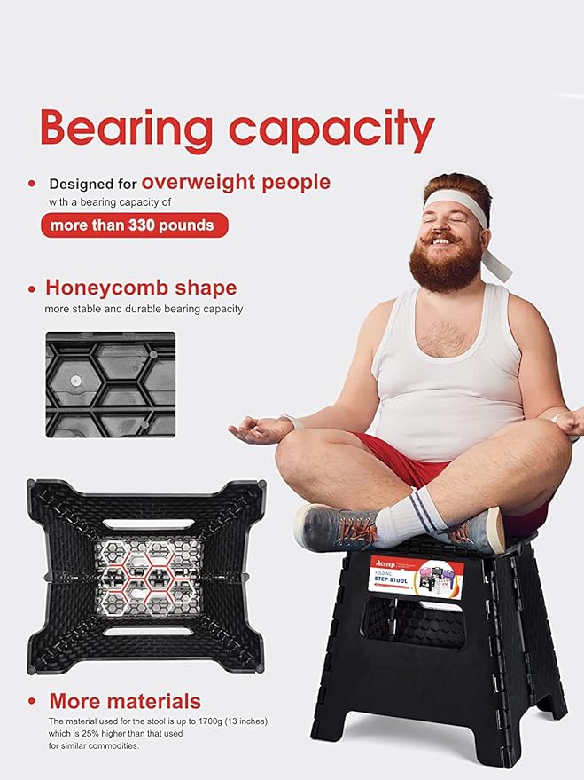 ACSTEP 13“ Folding Step Stool for Adults 1 Pack,Holds Up to 330 lbs, Thicken Plastic Folding Step Stool is Sturdy Enough to Support Adults and Safe Enough for Kids .Black