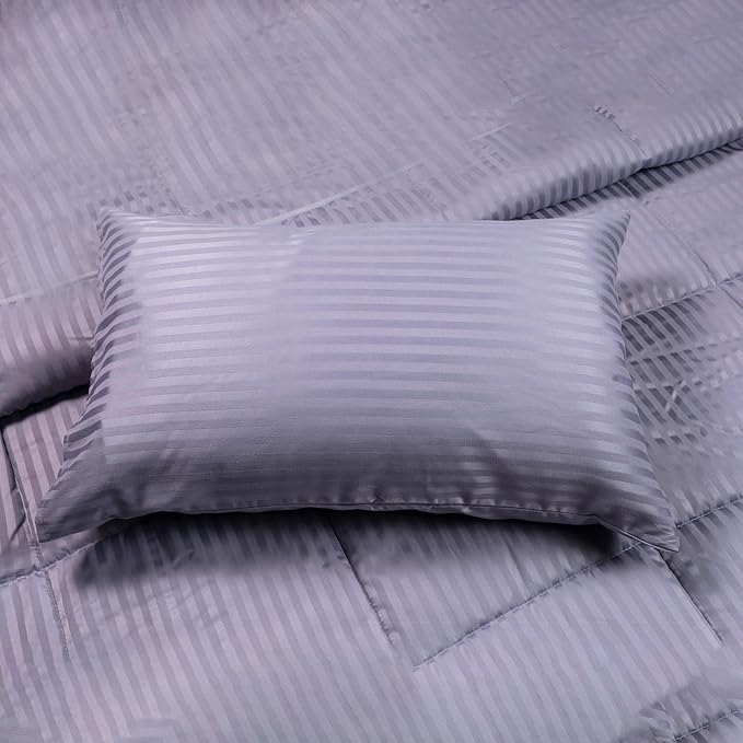 Twin Comforter Set with Sheets, 5 Pieces Super Soft Twin Bed in a Bag, All Season Solid Color Kids Bedding Set Neutral for Boys & Girls, Purple Striped