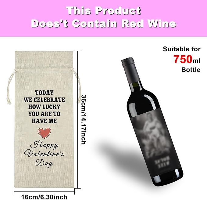 Gfhzdmf Valentine's Day Gift for Wife Husband Wine Bag Happy Valentine's Day Giift for Women Men Drawstring Wine Wrap Bag Proposal Anniversary Wedding Gift Reusable Burlap Wine Bottle Cover