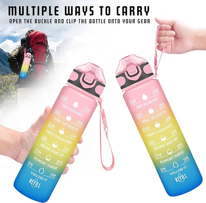Enerbone 32 oz Drinking Water Bottle with Times to Drink and Straw, Motivational with Carrying Strap, Leakproof BPA & Toxic Free, Ensure You Drink Enough Water for Fitness Gym Outdoor