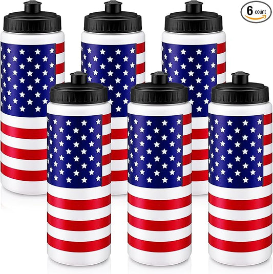 Honeydak Sports Squeeze Water Bottles Patriotic Water Bottles 20oz American Flag Water Bottles with Pull Top Cap Reusable Plastic Water Bottles for Fitness Camping Sports Outdoor Activity Gym