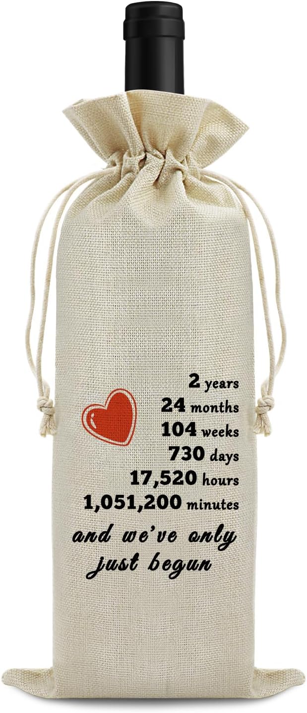 Second Anniversary Wedding Gifts for Him Her Two Years Anniversary Wine Bag for Husband Wife 2 Year Dating Anniversary for Men Women 2 Years of Marriage Gift Birthday Christmas Gift Wine Gift Bag