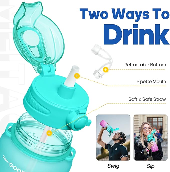 Water Bottles 1 / Half Gallon with Time Marker and Straw, Large Fitness Sports Motivational Bottle, Wide Mouth Leakproof and BPA Free for Travel, Gym,office,school