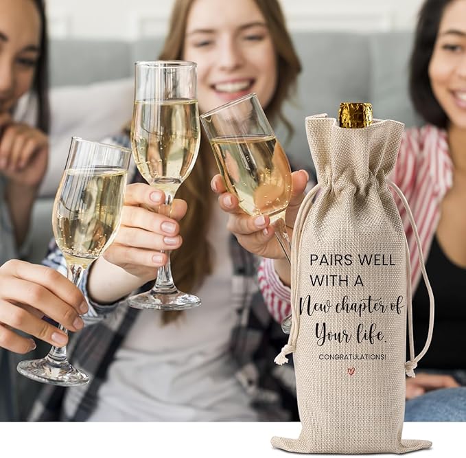 Going Leaving Moving Away Farewell Retirement Gifts for Friends Coworkers Women, New Jop New Beginning New Business Owner Gifts Wine Bag, Pairs Well With A New Chapter Wine Bag