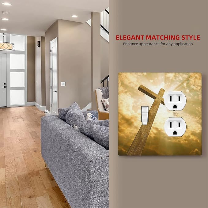 Christ Jesus Cross Sky Decorative Combo 1 Toggle Duplex Outlet Light Switch Cover Wall Plate 2 Gang for Electrical Kitchen Living Room Bedroom Bathroom Home Novelty Decorate