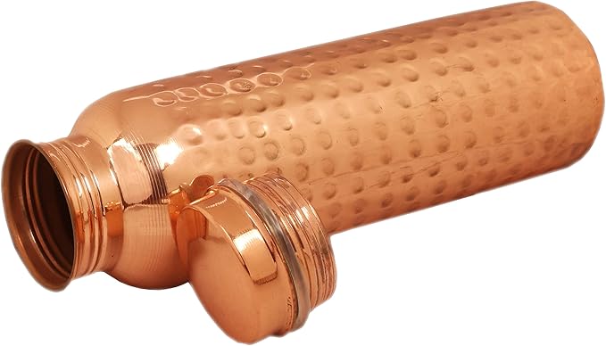 Pure Copper Water Bottle - Handcrafted - Ayurveda health benefits - Large 35 oz - Leak proof, Easy to carry for Sports, Fitness, Yoga, School - Natural Hammered Beaten Copper Finish