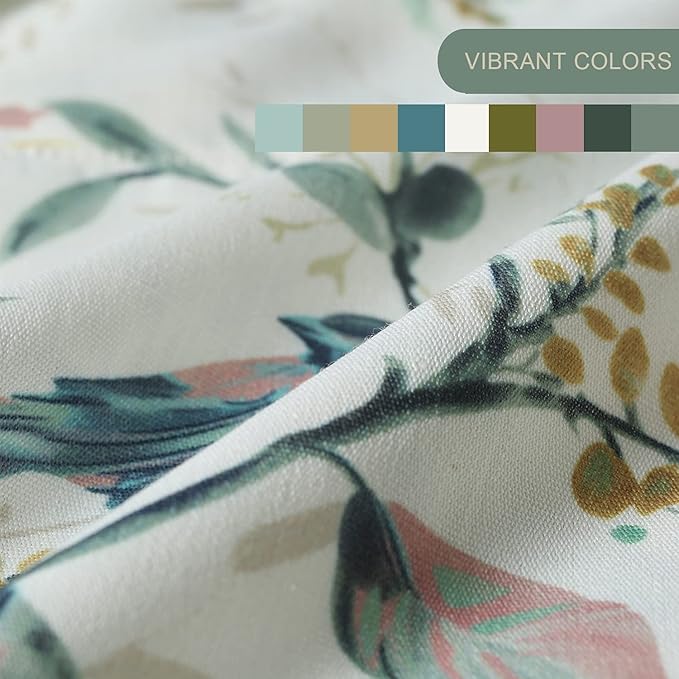 Leeva Windows Valances for Bathroom, Birds Garden Print Pattern Thermal Insulated Short Curtains for Bedroom Kitchen, 52 x 12, Green, One Panel